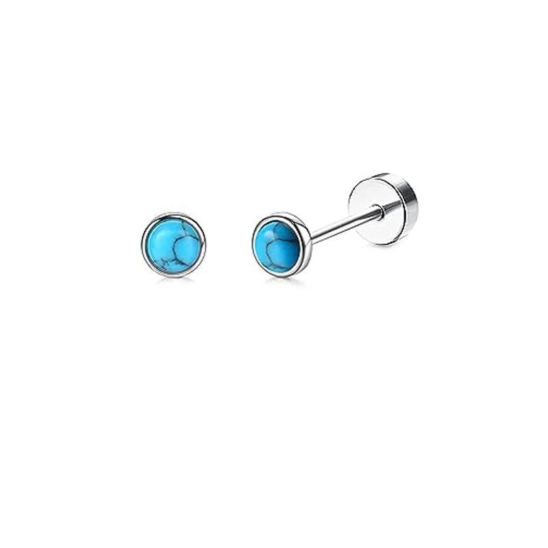 Ezüst színű 316L orvosi acél labret piercing kék cirkónia kővel